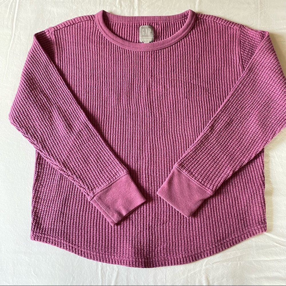 🌷💜 GAP Boxy Top chunky waffle knit sweatshirt - Mauve/Medium